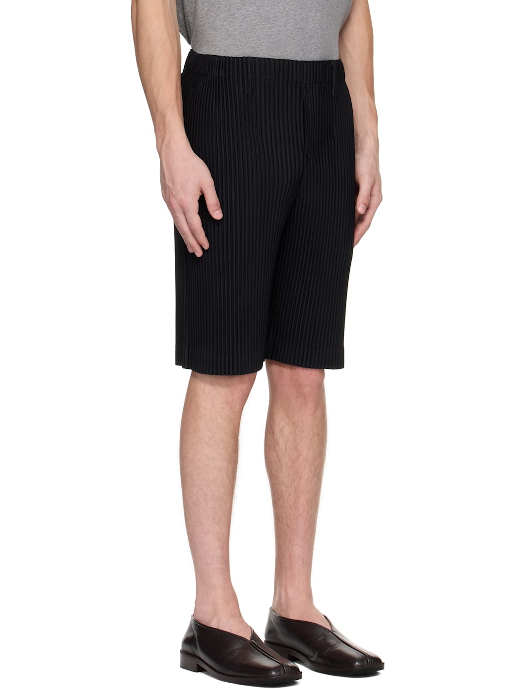 Black Tailored Pleats 2 Shorts - 2