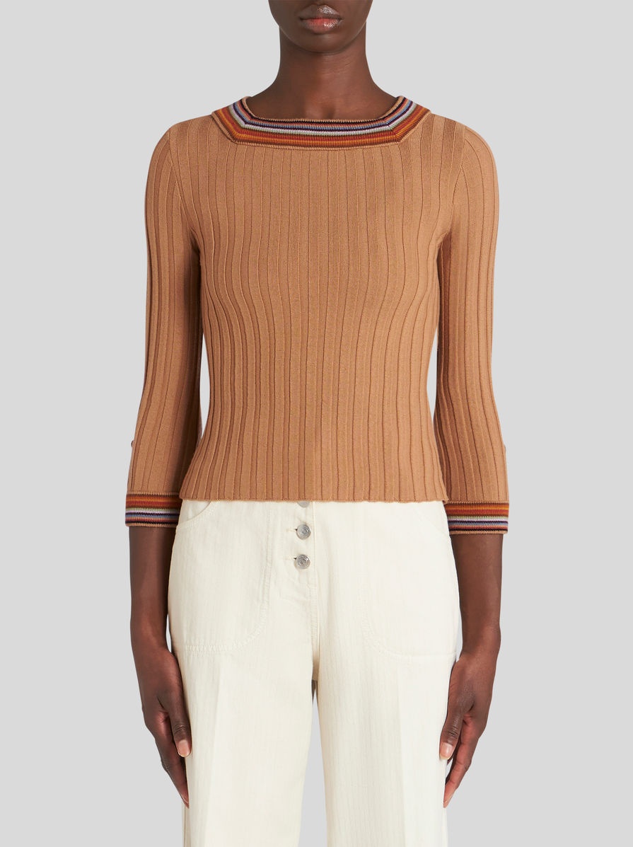 WOOL JUMPER WITH STRIPED NECK - 2