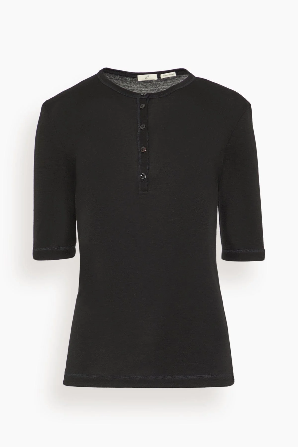Leo Buttoned Rib Merino Top in Black - 1
