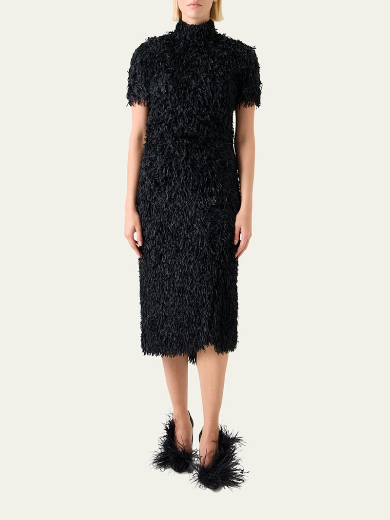 AKRIS Asymmetric Trapezoid Feather Fringe Midi Skirt outlook