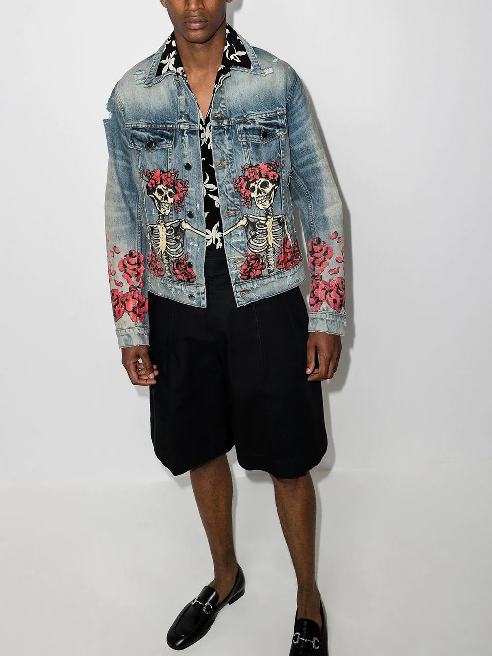 graphic print denim jacket - 2