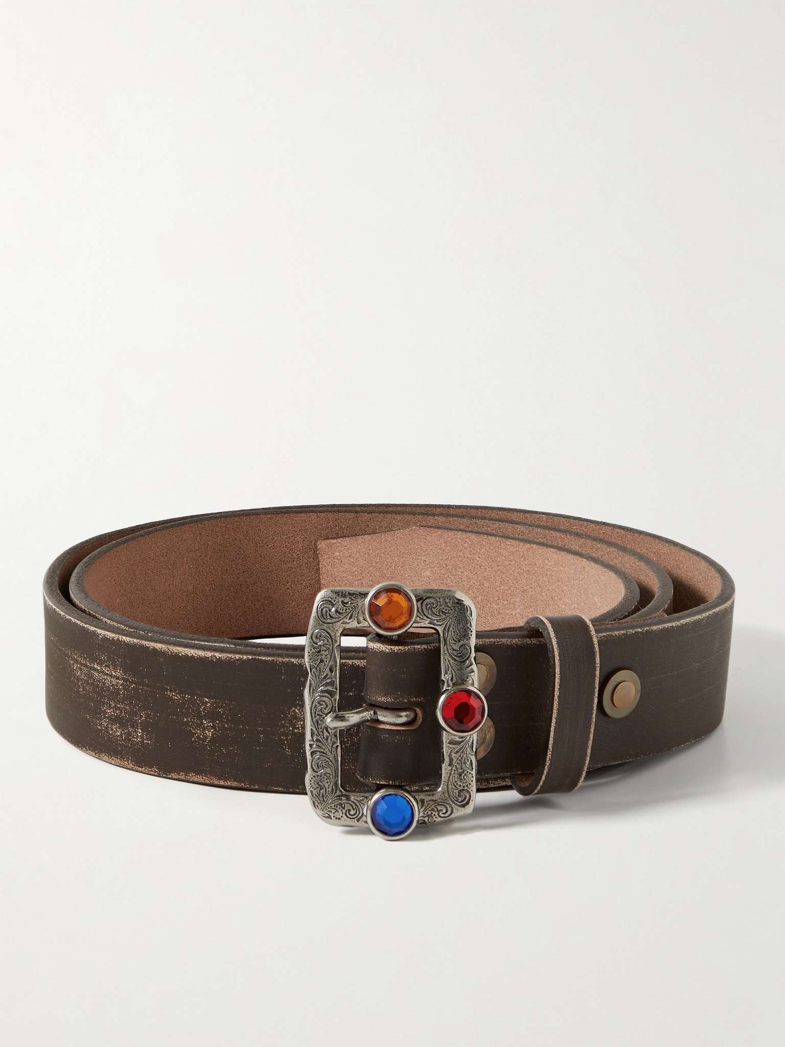 2.5cm Disco Embellished Distressed Leather Belt - 1