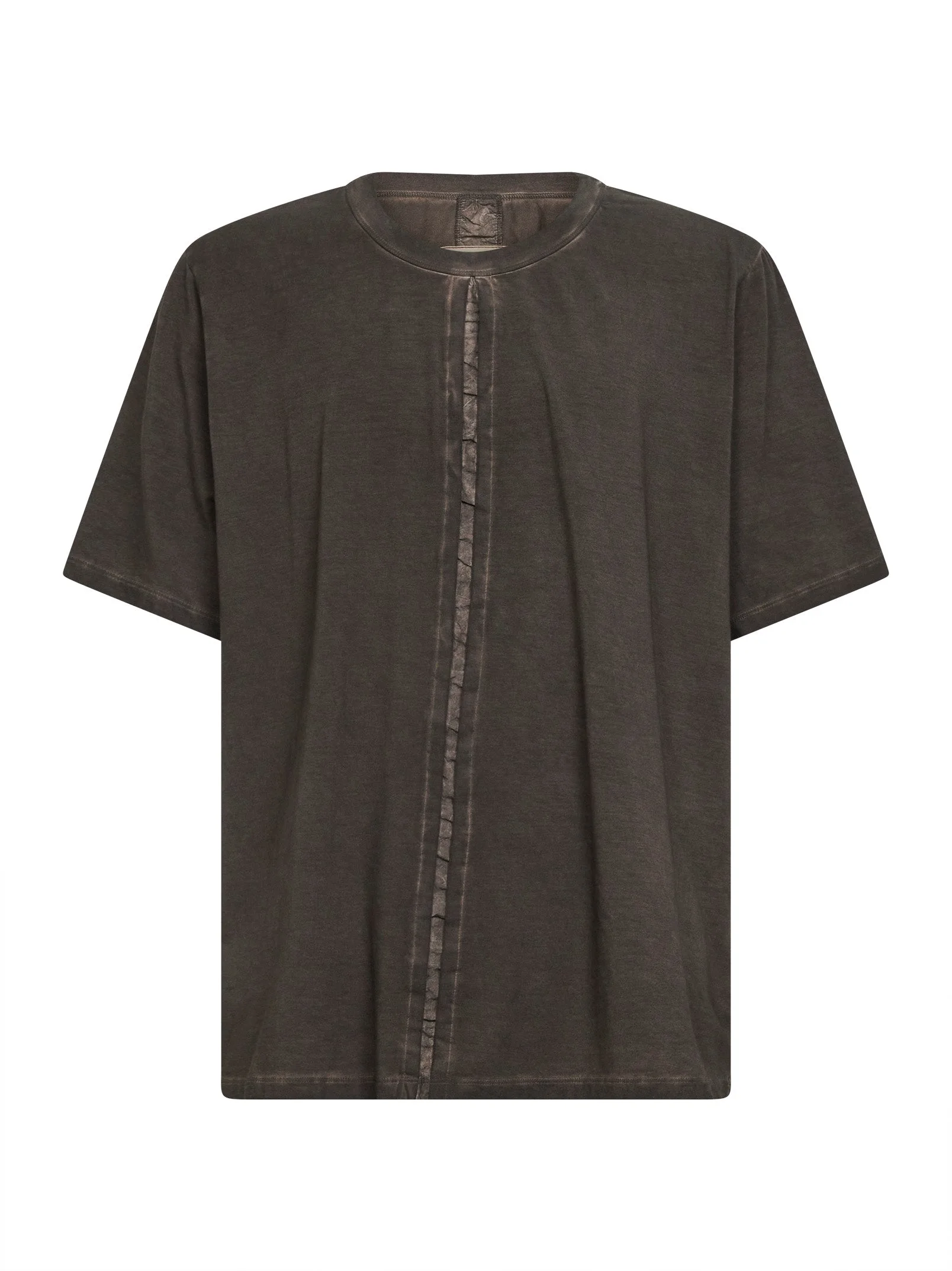 Grey brown washed jersey crewneck T-shirt - 1