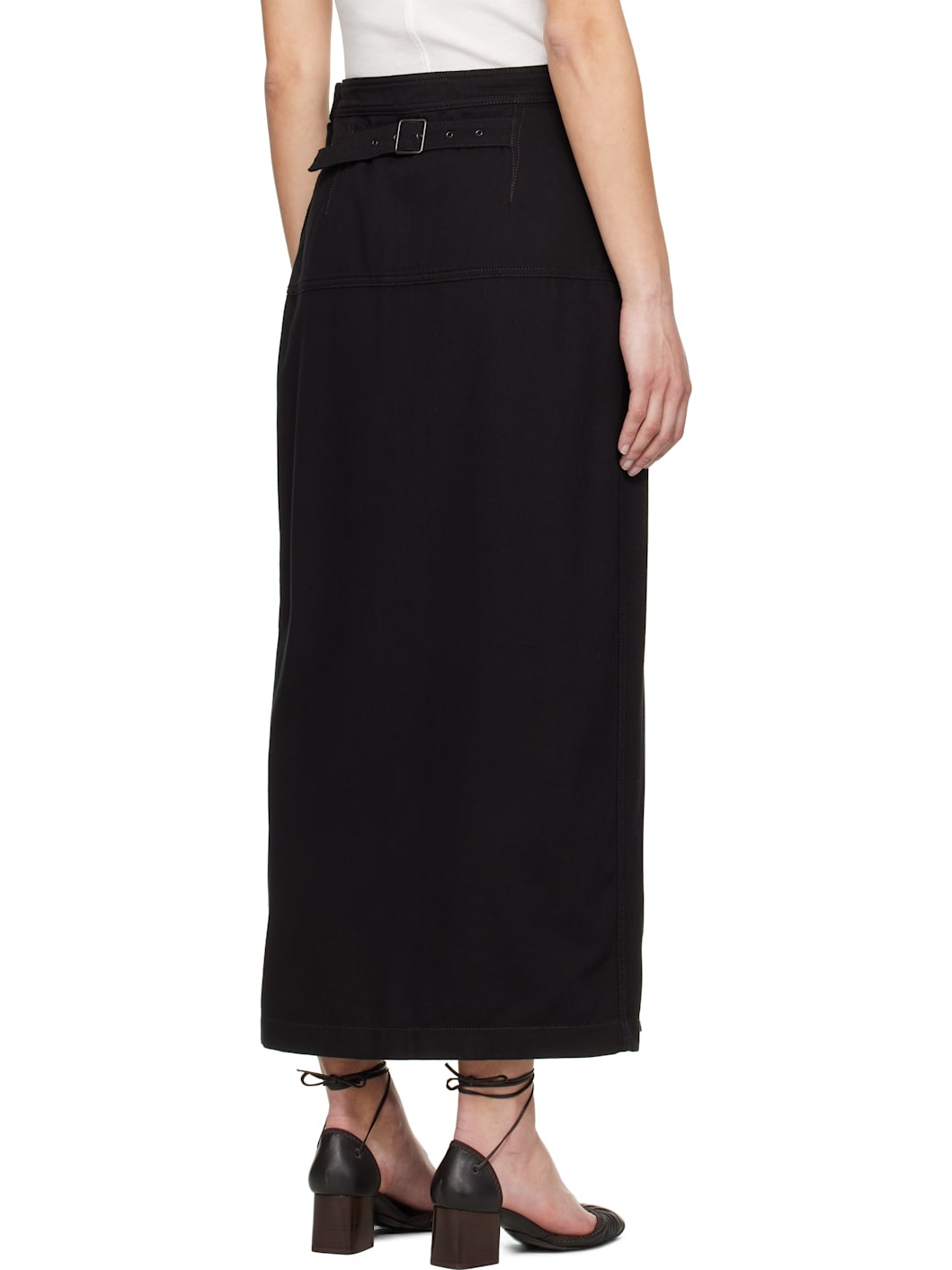 Black Slit Denim Midi Skirt - 3