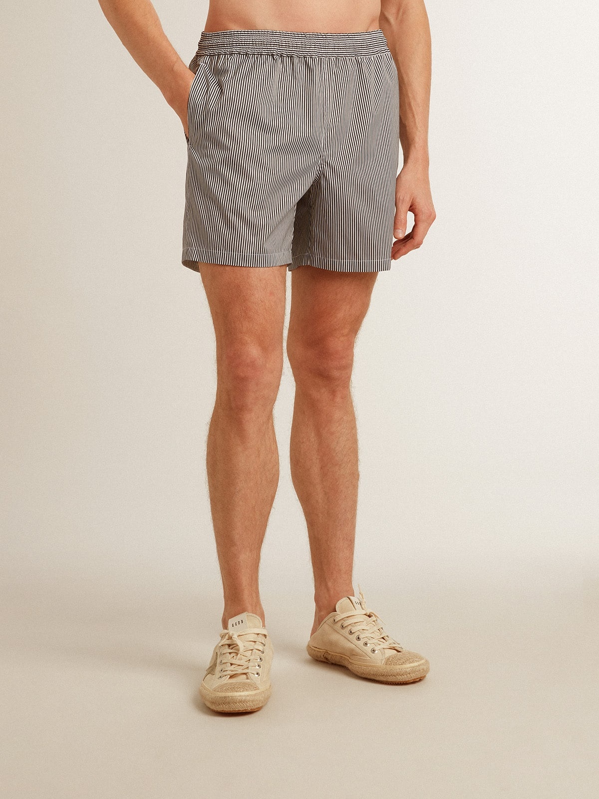 Swim shorts in blue and white striped technical fabric - 3