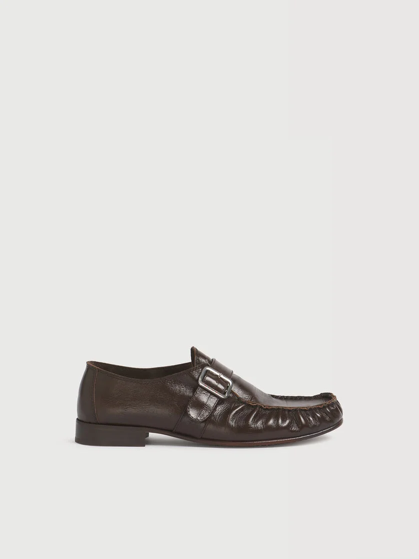 BROWN EEL-EFFECT LEATHER WALLABEE SHOE - 1