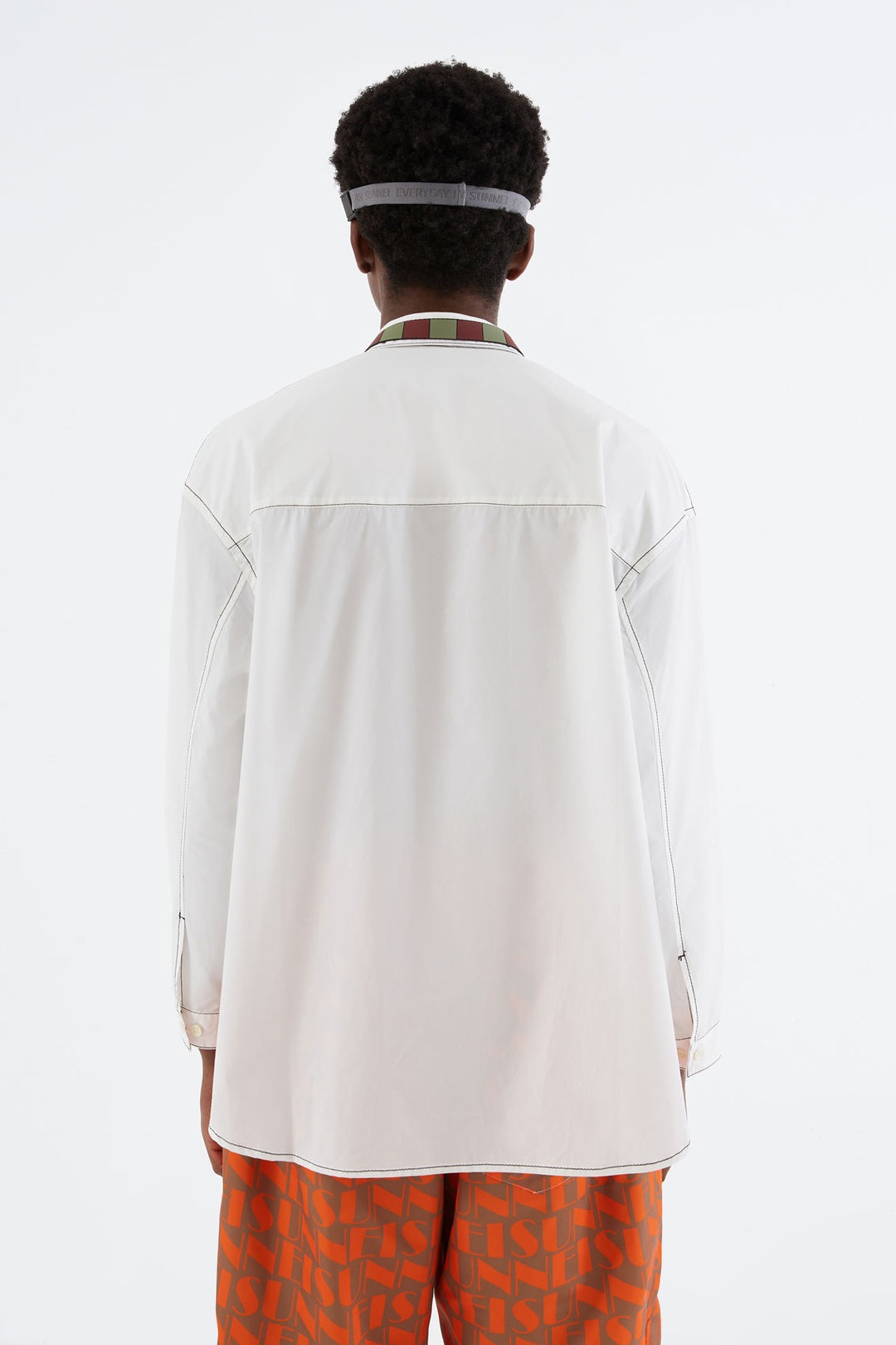 WHITE OVER SHIRT WITH CONTRAST STITCHING - 4