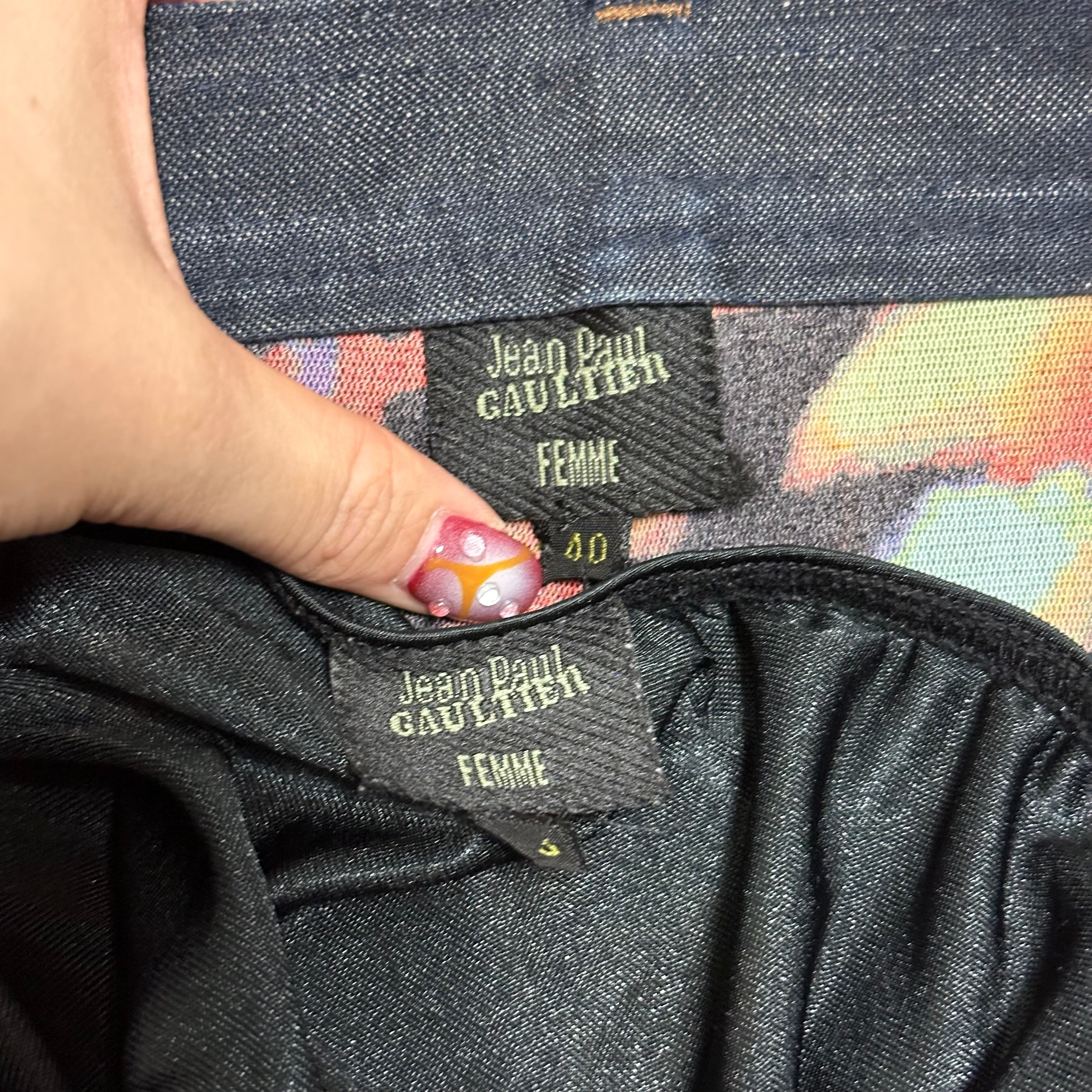 JEAN PAUL GAULTIER Spring Summer 2000 Psychedelic Print Mesh Denim Long Skirt - 6