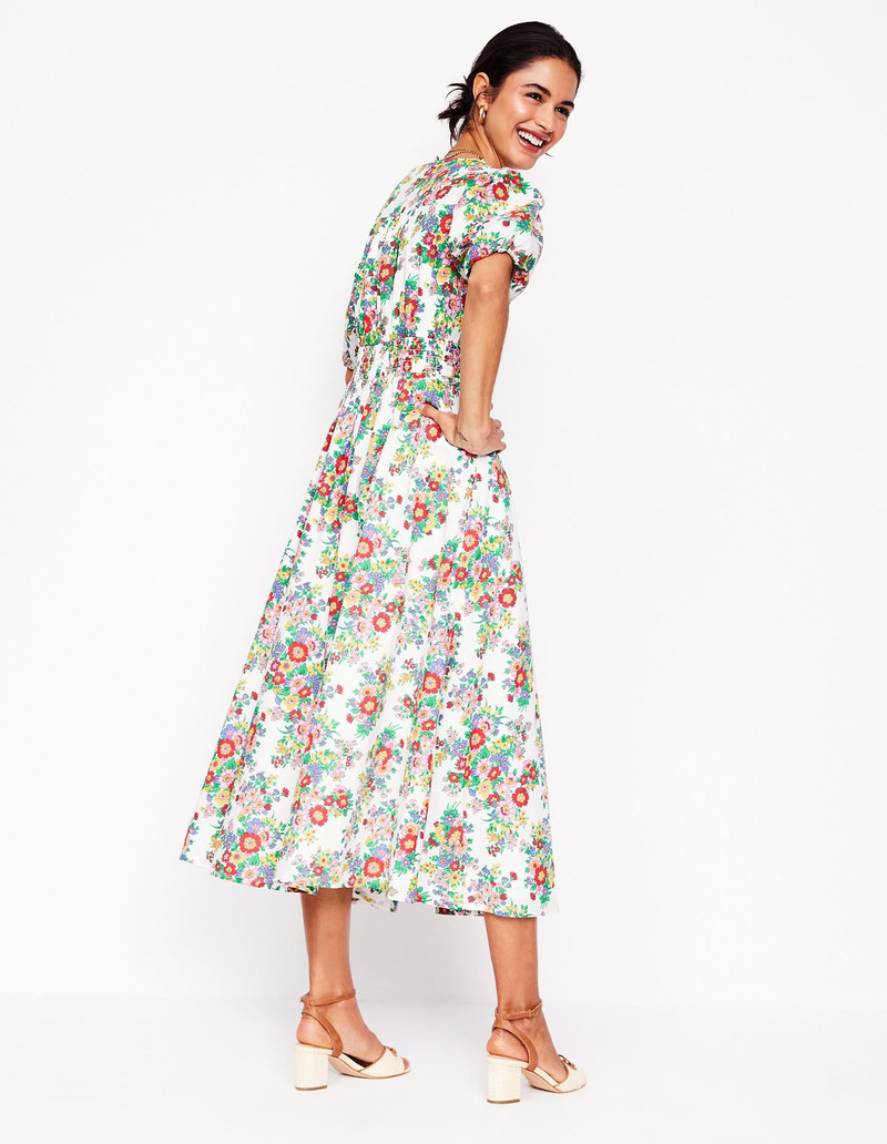 Lillian Cotton Midi Dress-Multi, Bouquet Cluster 5