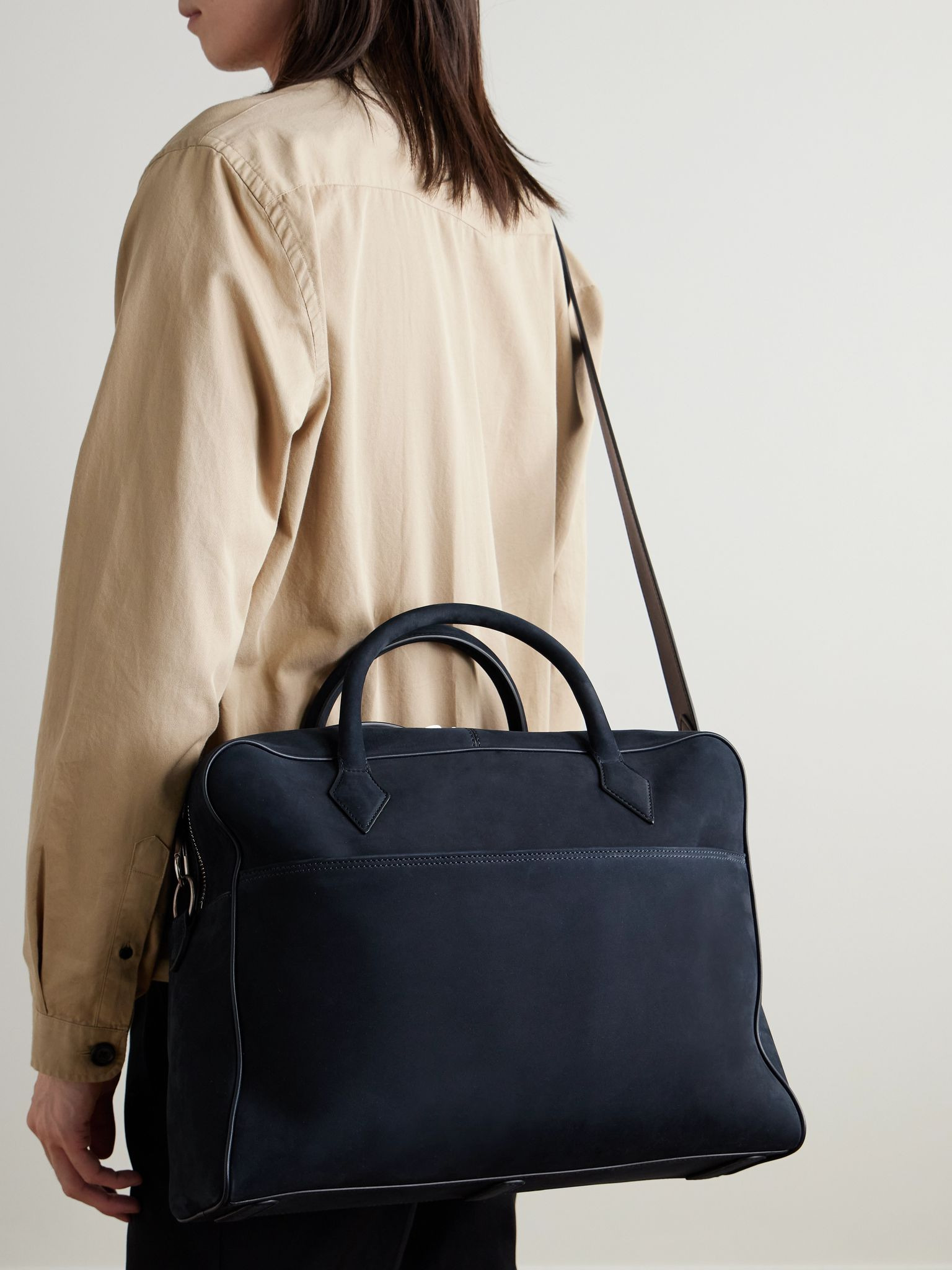 Closer All Day Leather-Trimmed Nubuck Briefcase Navy - 2