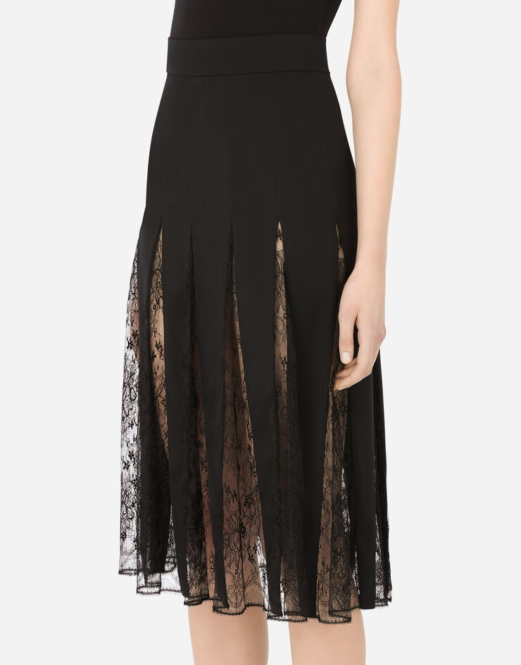 Charmeuse midi skirt with lace inserts - 4