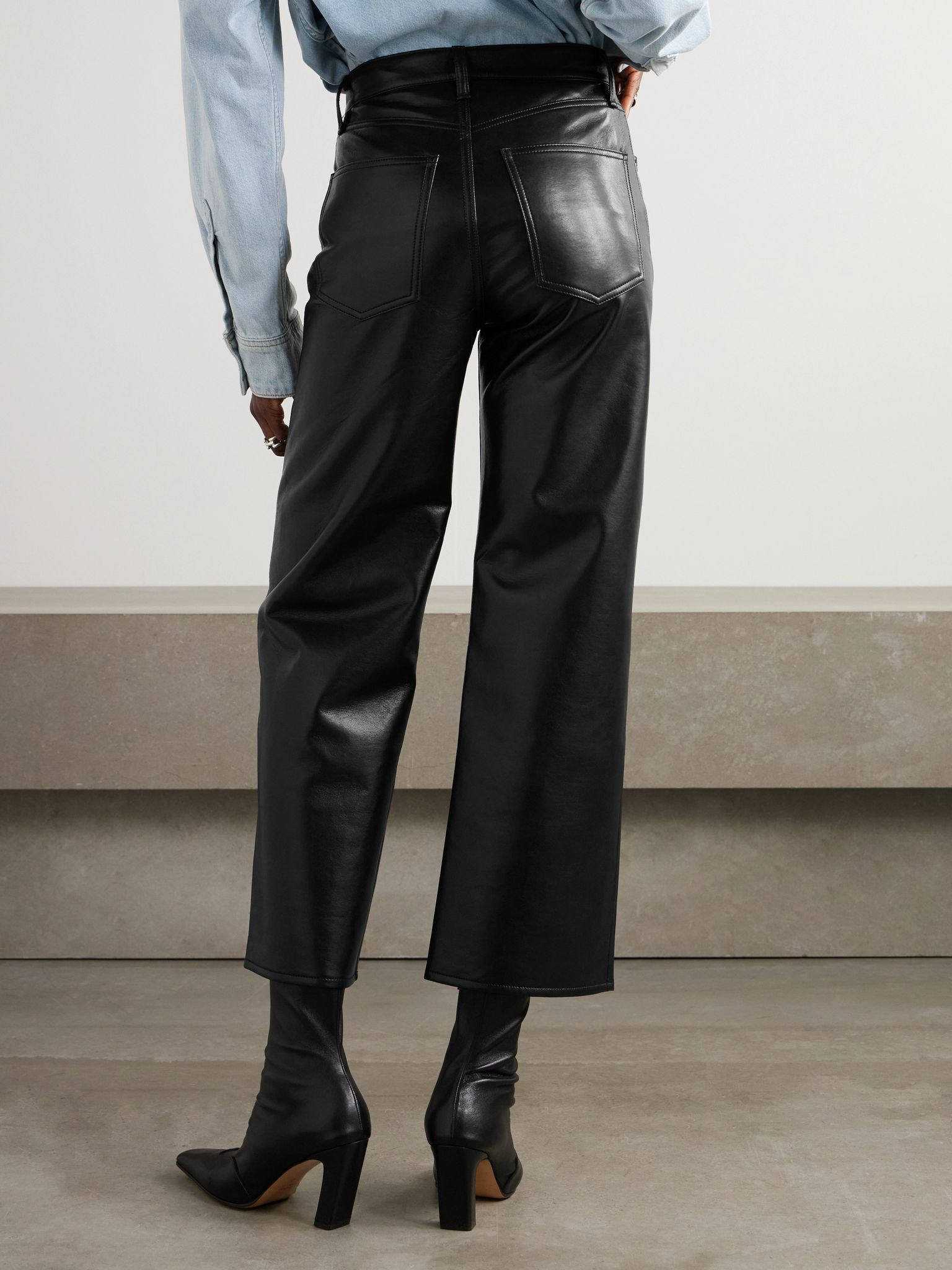 Ren cropped high-rise wide-leg leather pants Black - 4