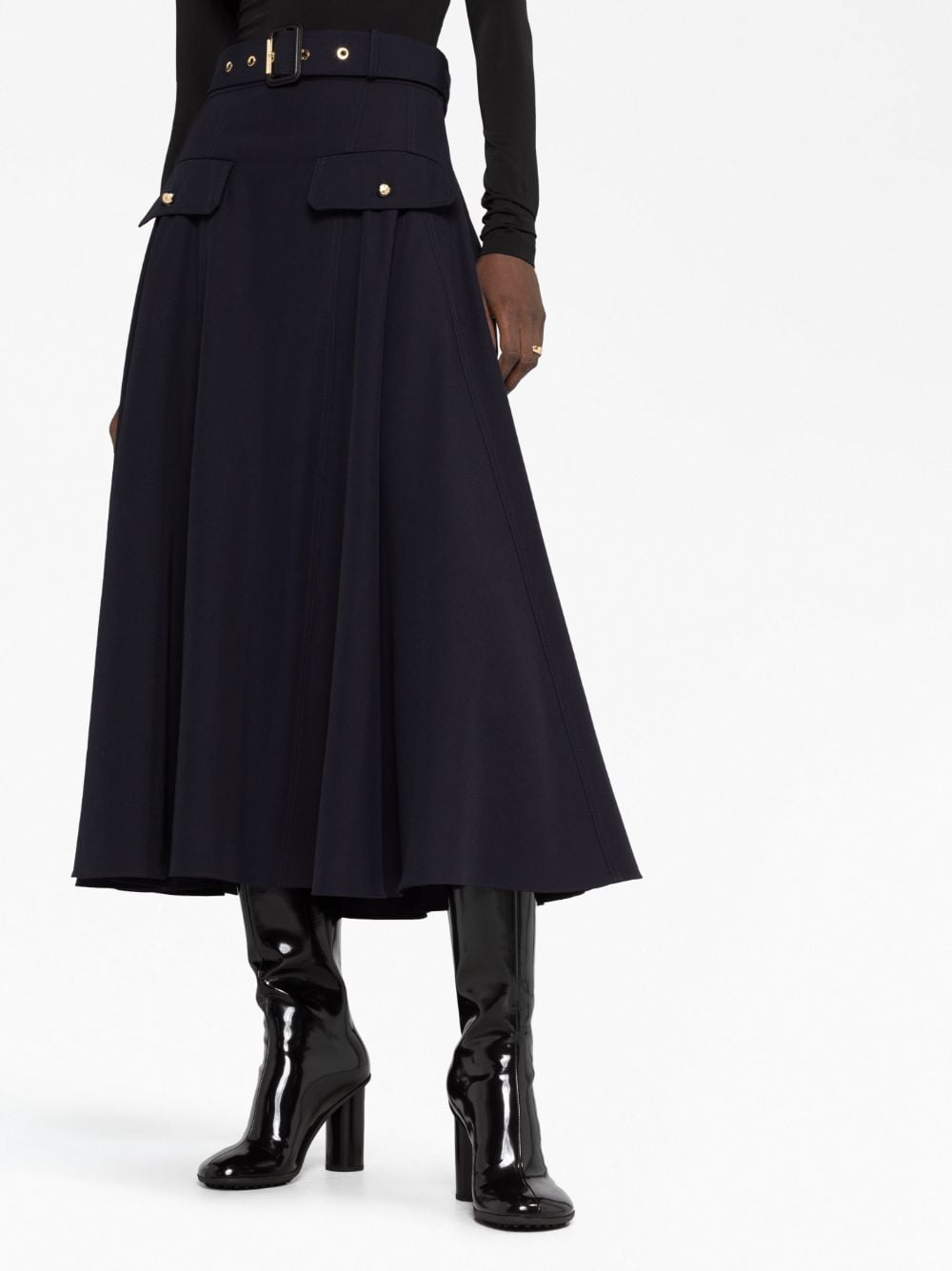 belted wool-blend skirt - 5