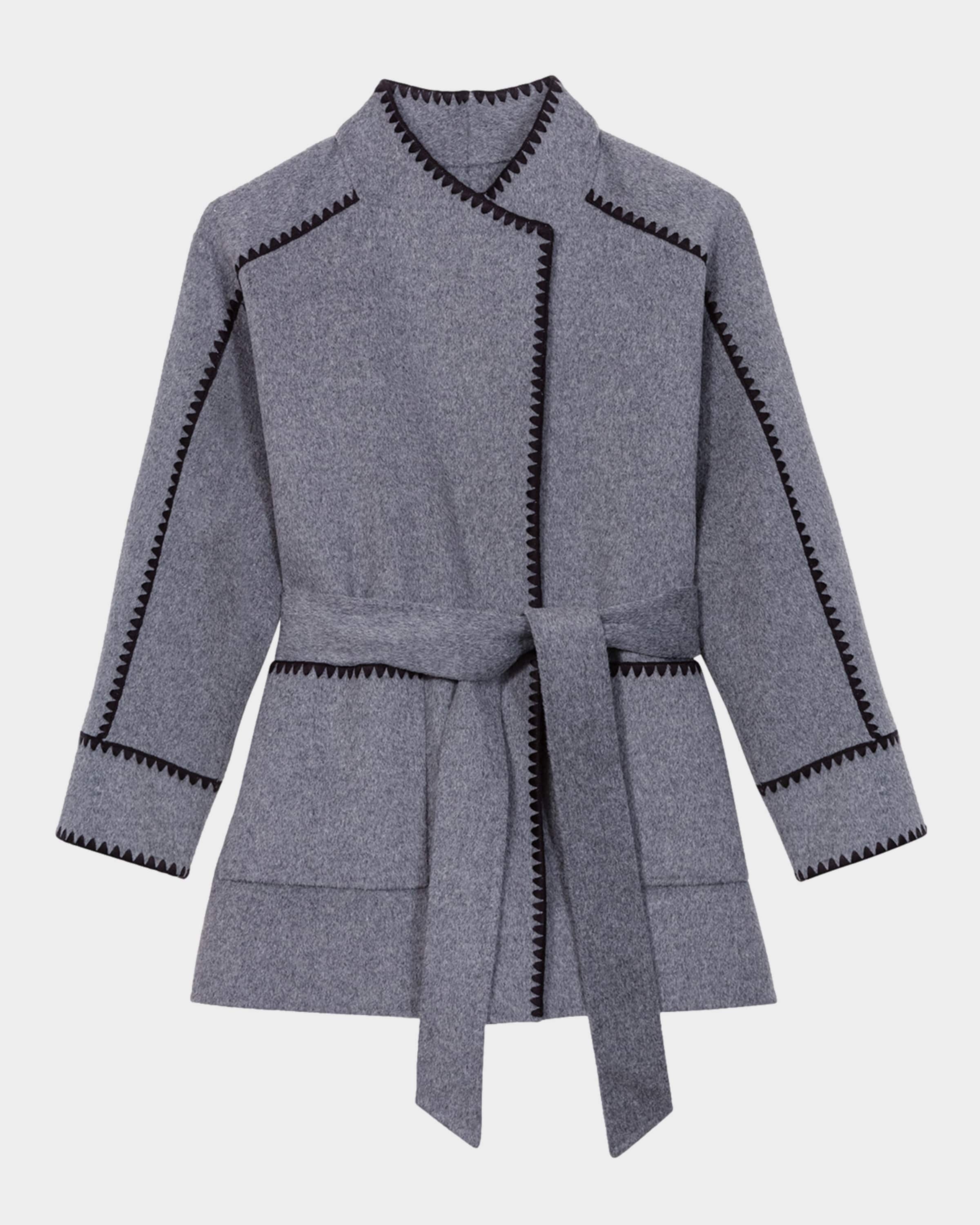 Gicolori Embroidered Wool-Blend Wrap Coat - 2