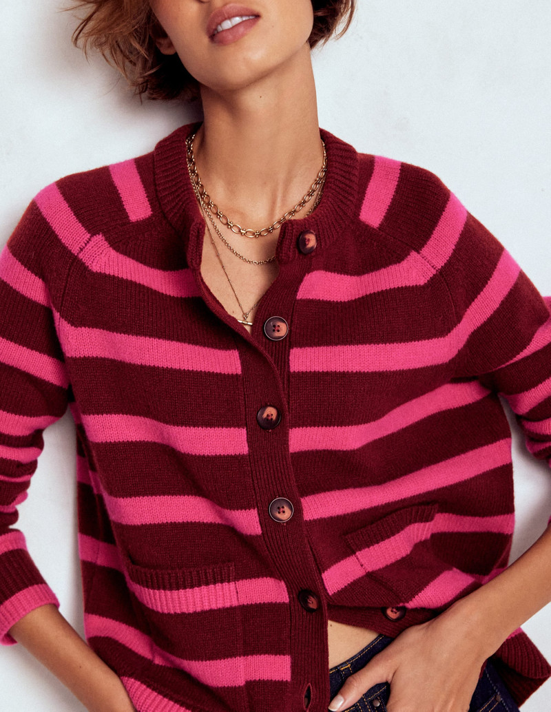 Marion Merino Cardigan-Raw Umber, Brilliant Pink 3