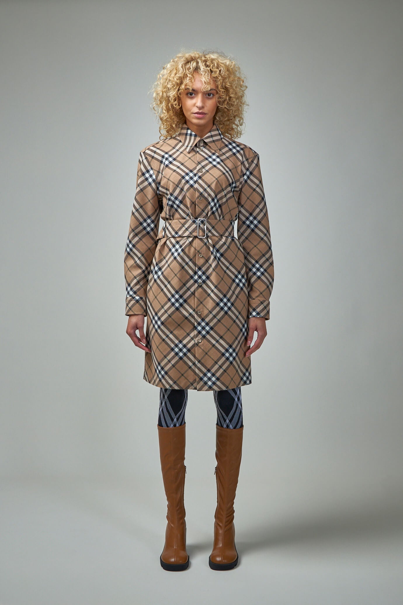 Check Wool Blend Shirt Dress - 1