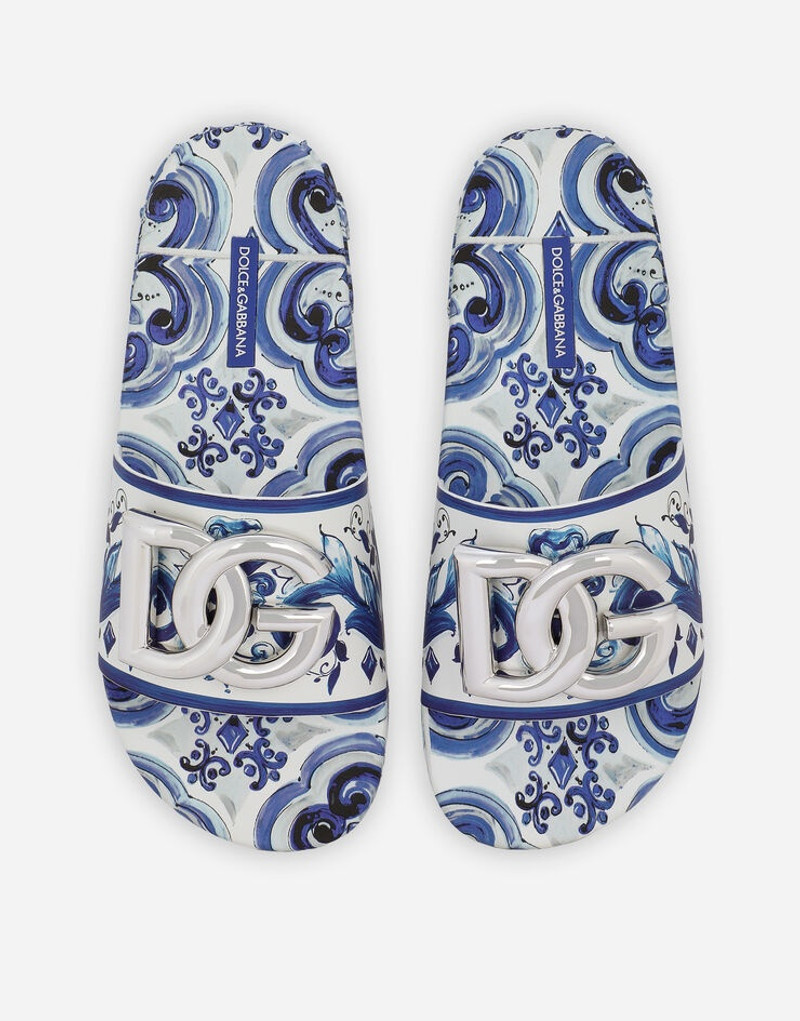 Calfskin beachwear sliders in majolica-design rubberized calfskin 4