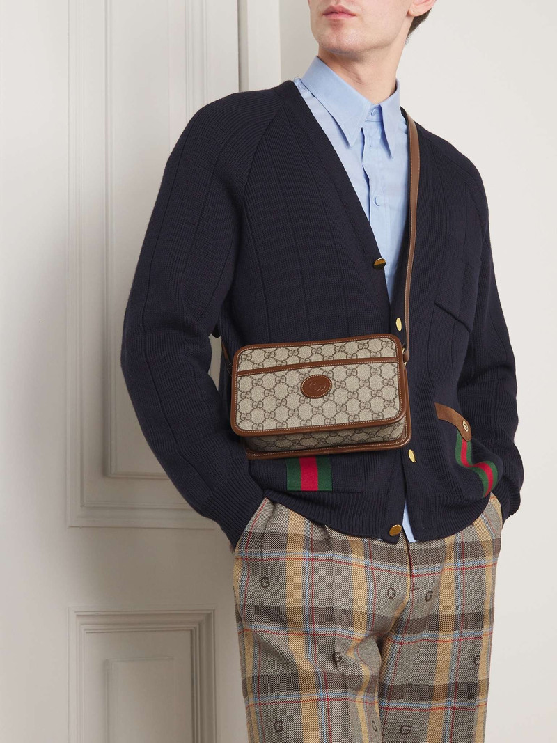 GUCCI Leather-Trimmed Monogrammed Coated-Canvas Messenger Bag outlook