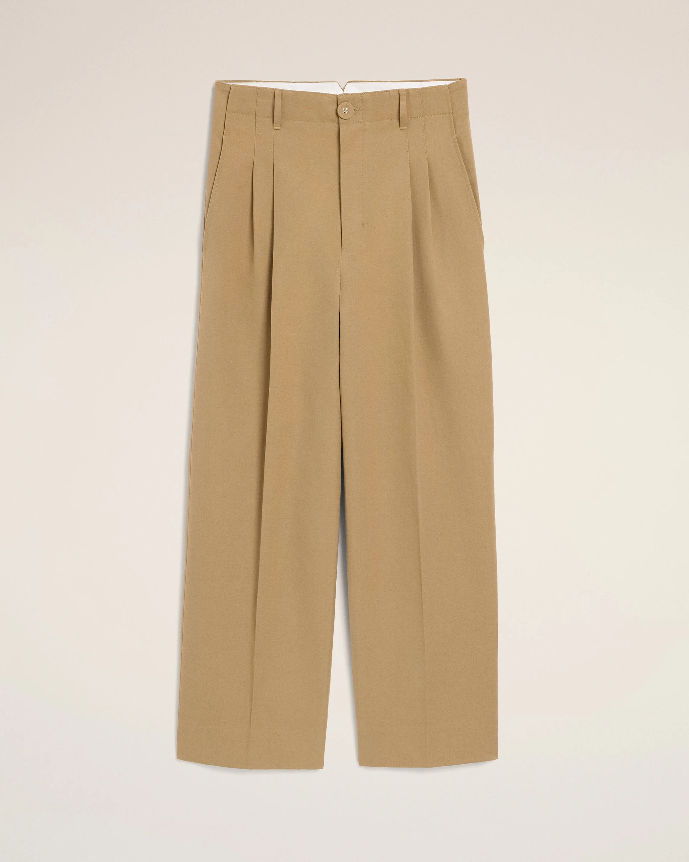 BEIGE HIGH-WAISTED CARROT-FIT COTTON AND LINEN TROUSERS - 1