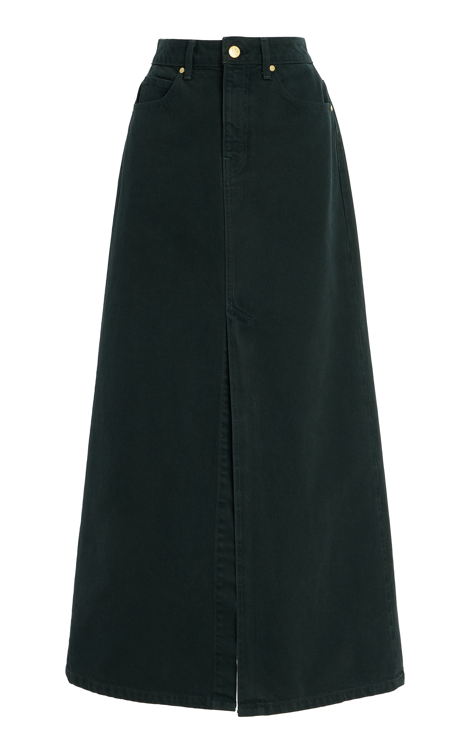The Anais Cotton Denim Maxi Skirt dark green - 1