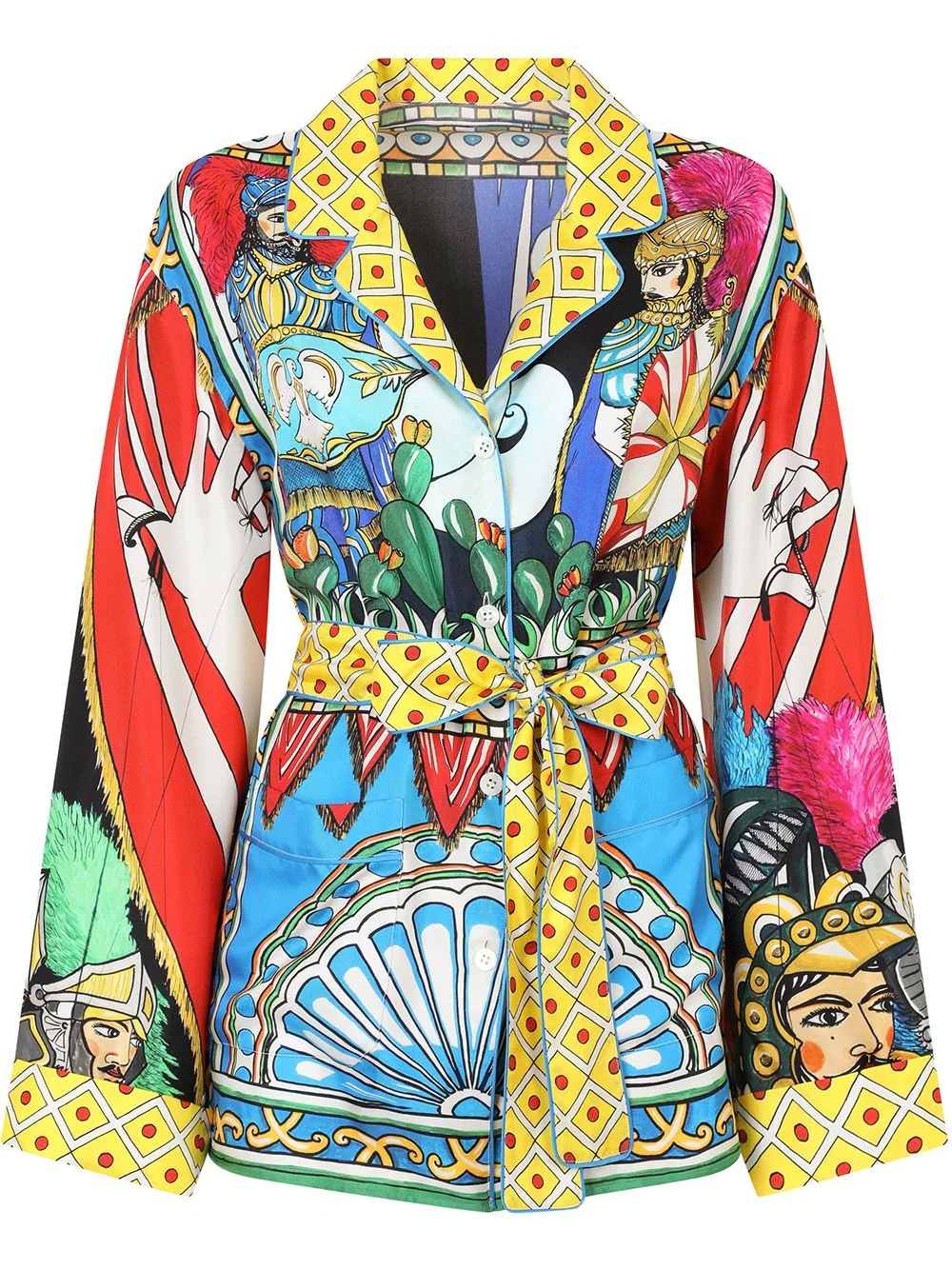 graphic-print belted jacket - 1