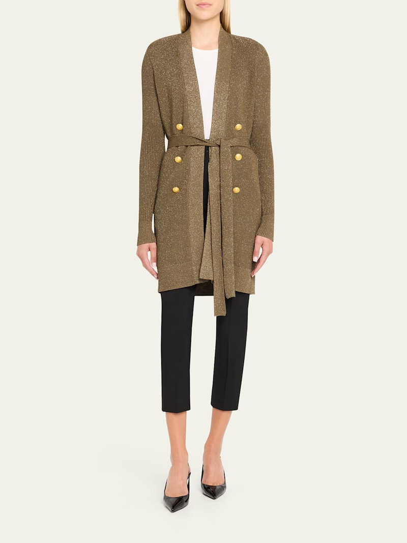 L'AGENCE Noe Double-Breasted Metallic-Knit Cardigan outlook