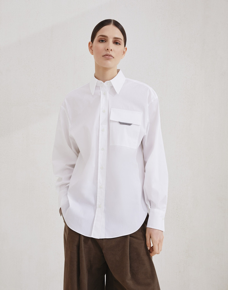 Stretch cotton poplin shirt with shiny flap detail - 1