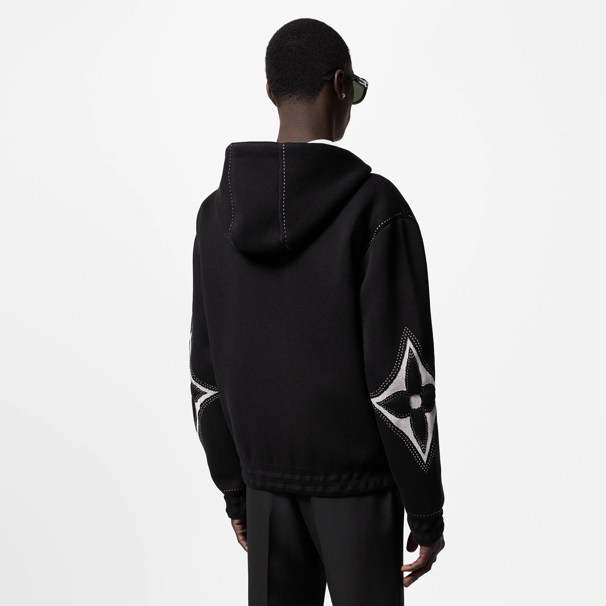 Louis Vuitton 多用途な【フーディ】ジップ ブラック レイヤード Louis Vuitton Graphic Intarsia Zipped Cotton Hoodie