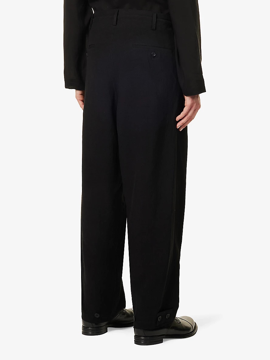 Wide-leg relaxed-fit linen-blend trousers - 4
