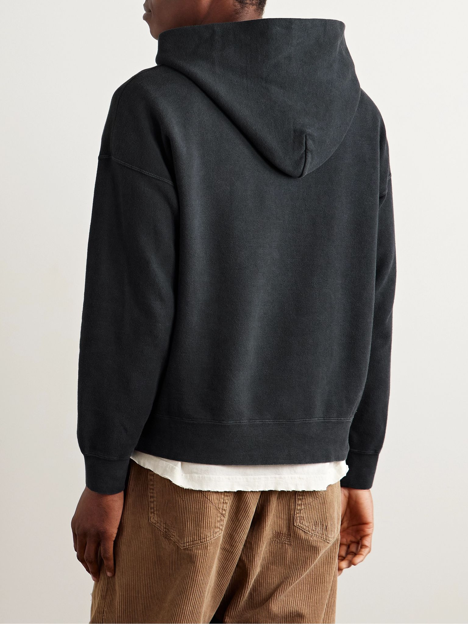 Jumbo Garment-Dyed Cotton-Blend Jersey Hoodie Black - 3