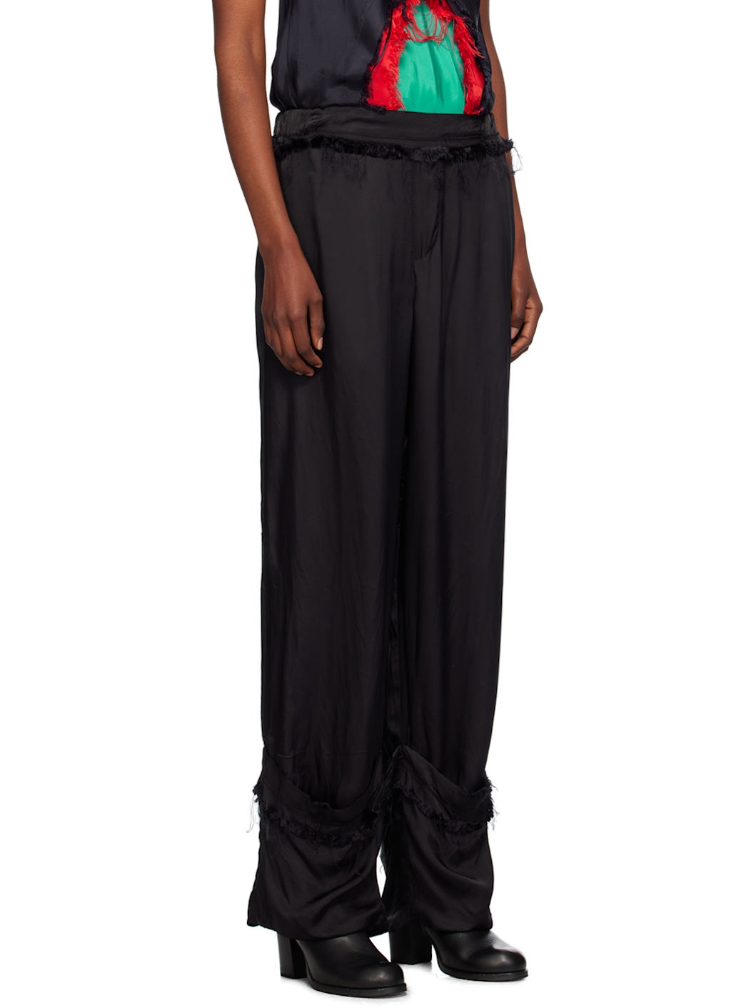 Black Fraying Cuff Trousers - 2