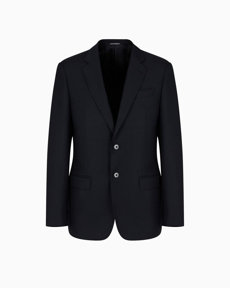 Comfort-fit single-breasted jacket in virgin-wool hopsack 1