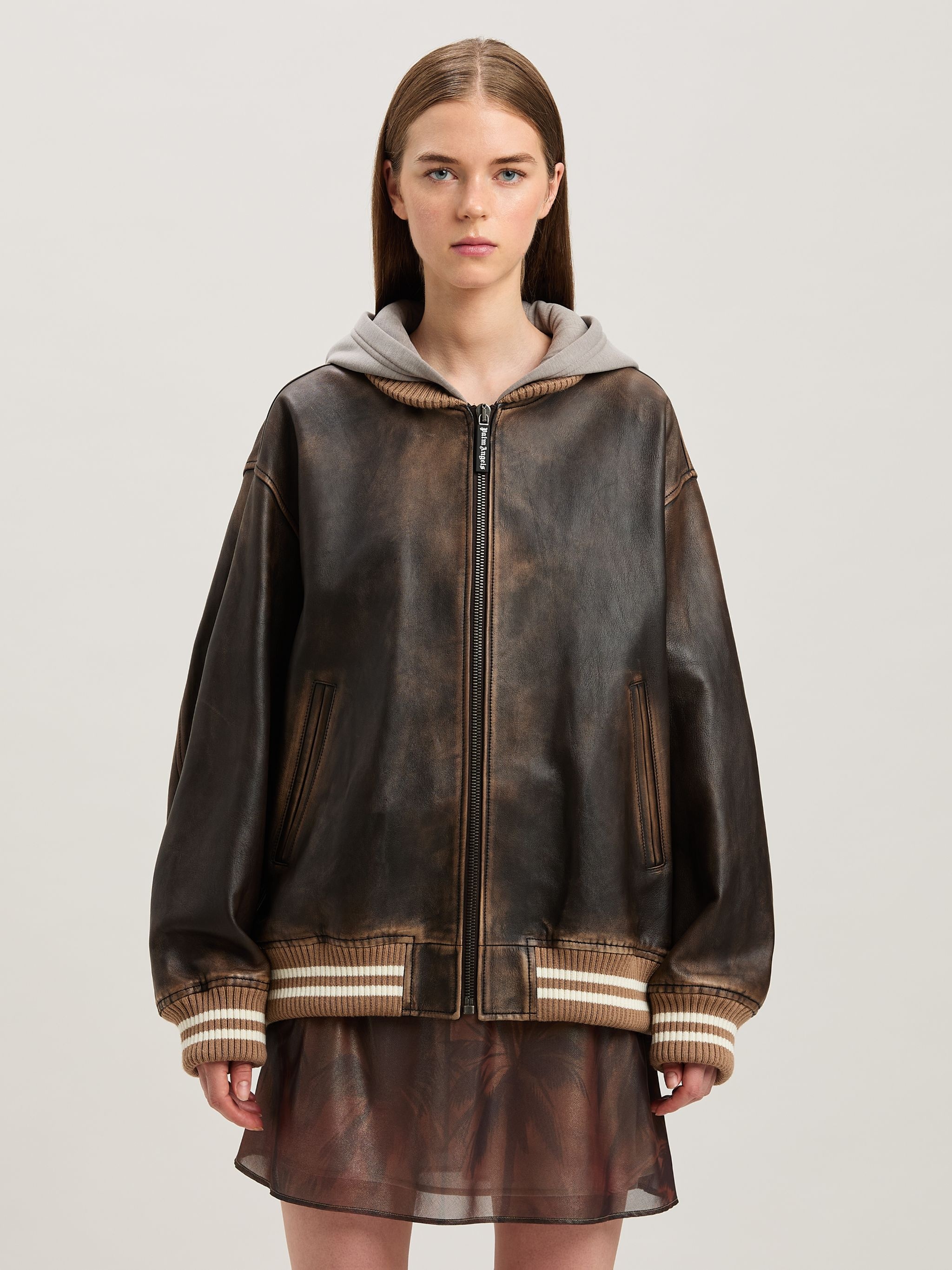 Curved logo Leather Bomber - 3