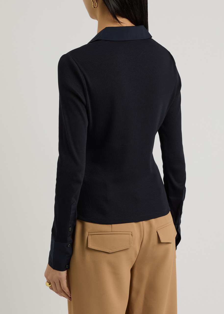 Veronica Beard Scottie Ribbed Stretch-cotton top - 3