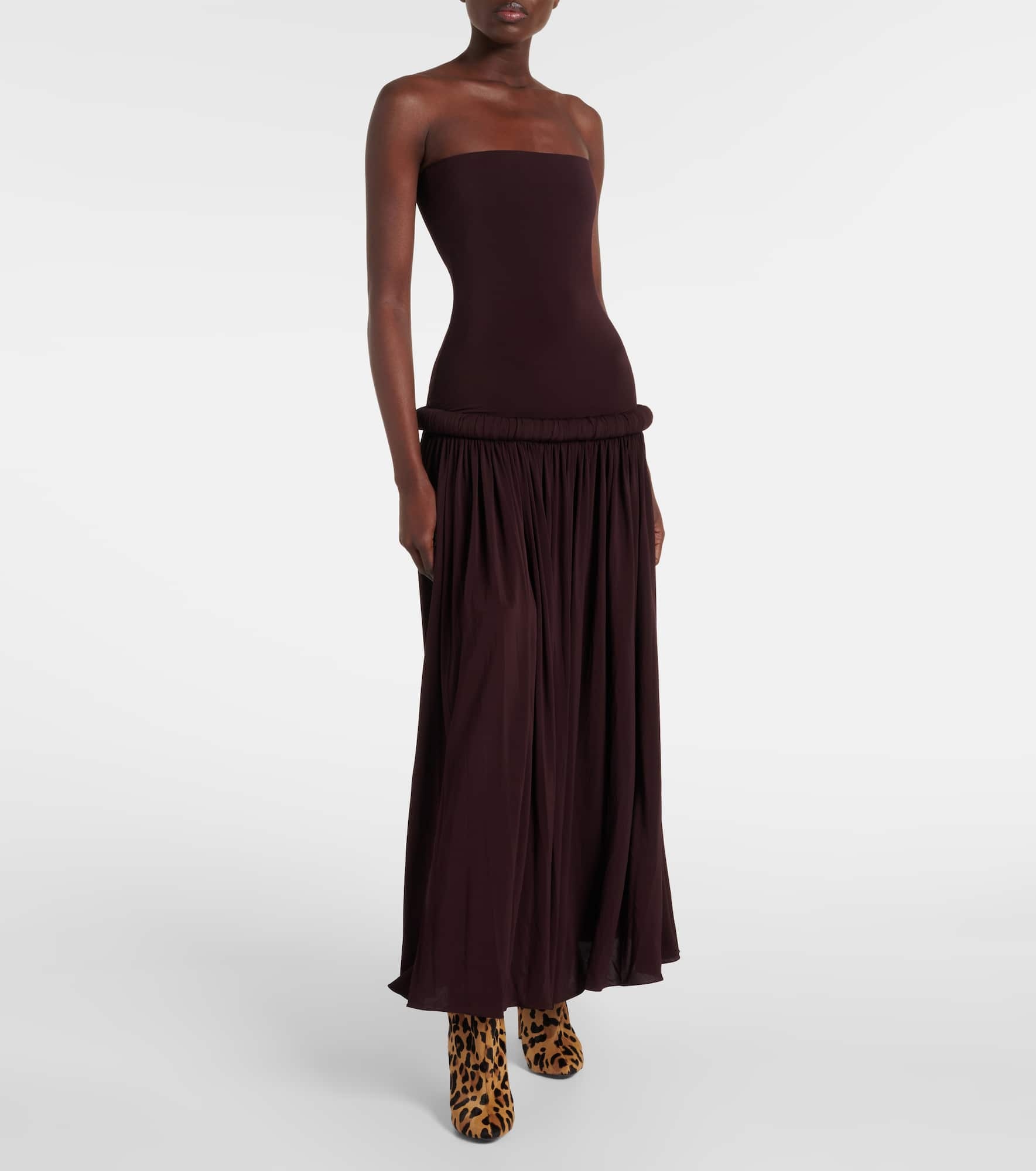Strapless gathered jersey maxi dress - 2