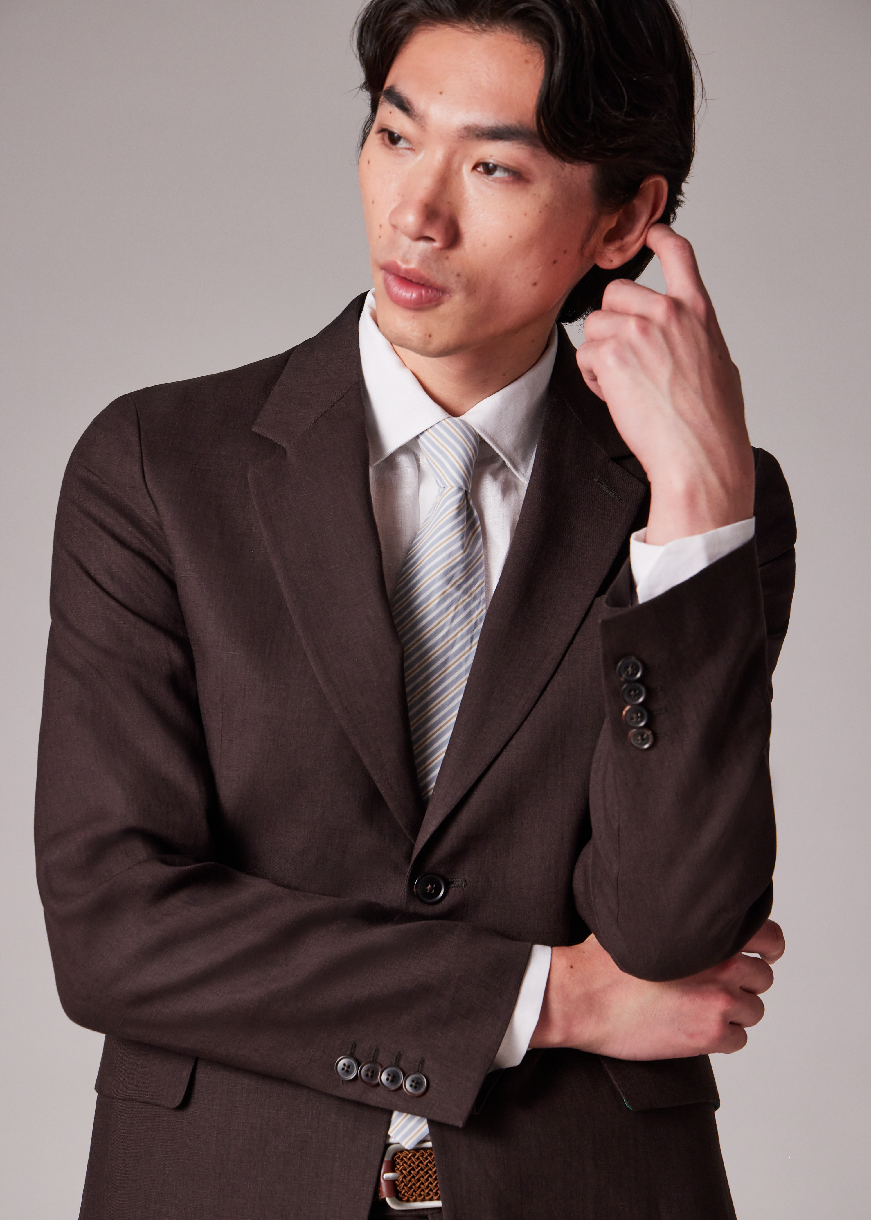 Dark Brown Linen Buggy-Lined Blazer - 6