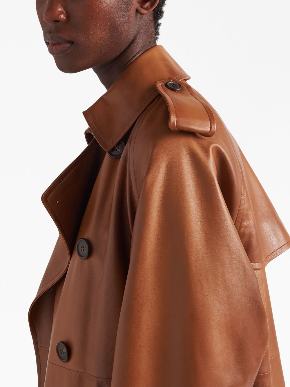 double-breasted leather coat - 5