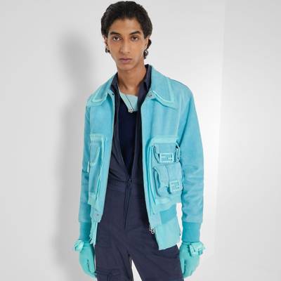 FENDI Light blue suede biker jacket outlook