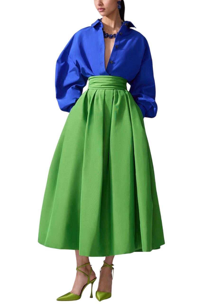 CUMMBERBUND-WAIST MIDI SKIRT - 2