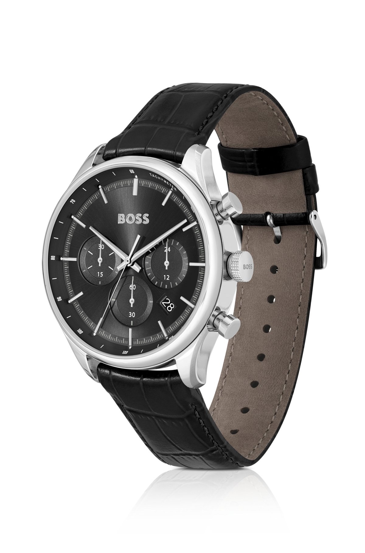 CHRONOGRAPH WATCH WITH CROCODILE LEATHER STRAP - 2