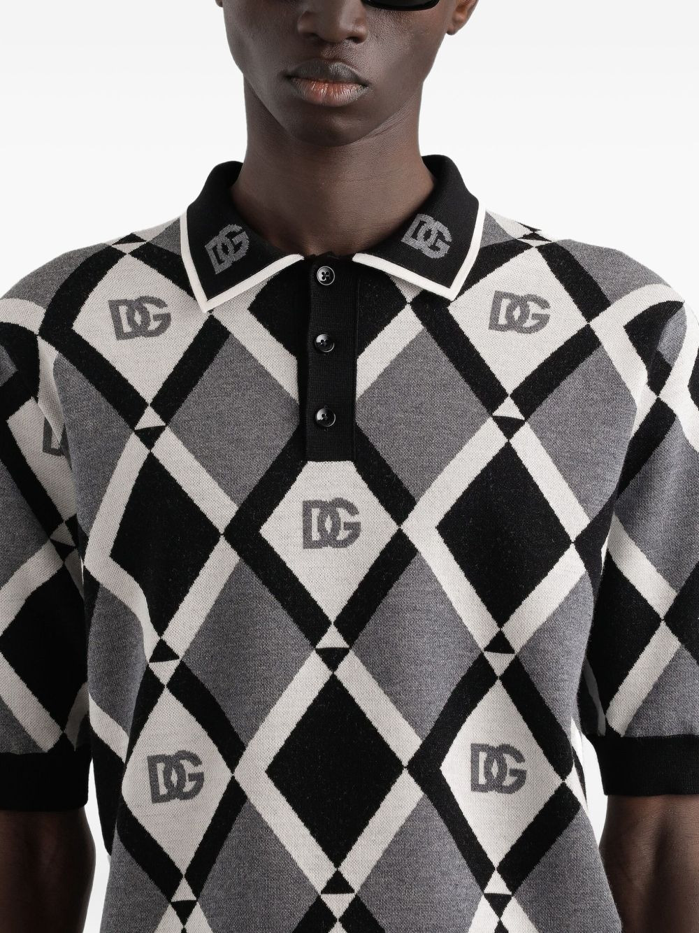 diamond-pattern polo shirt - 3