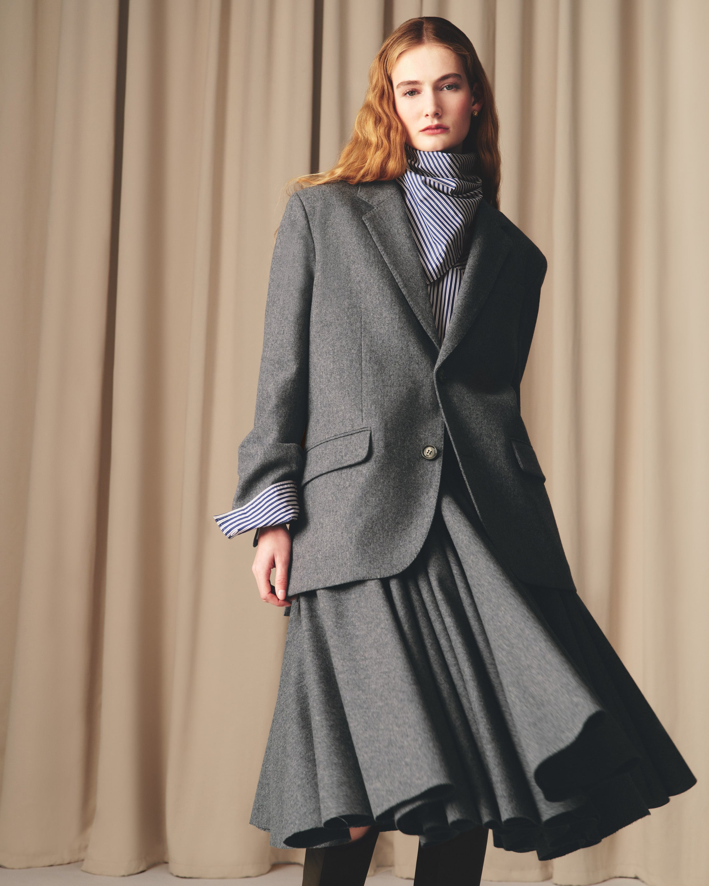GREY WOOL LOOSE SINGLE BREASTED JACKET - 7