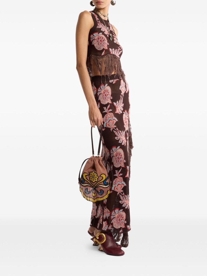 Etro fringed floral-print asymmetric skirt outlook