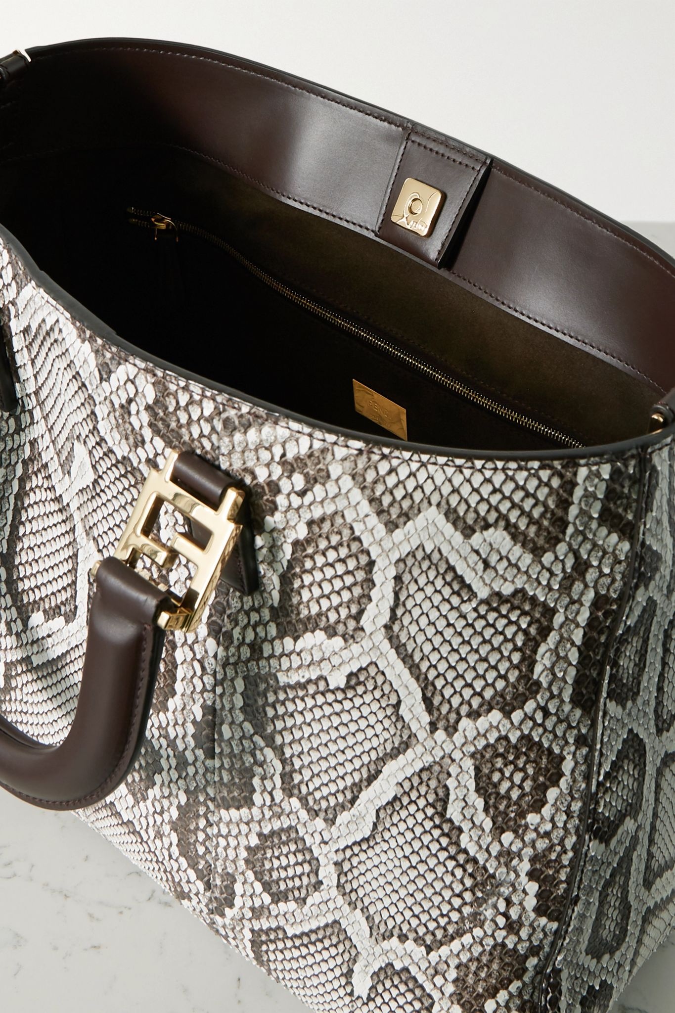 Leather-trimmed python tote - 5