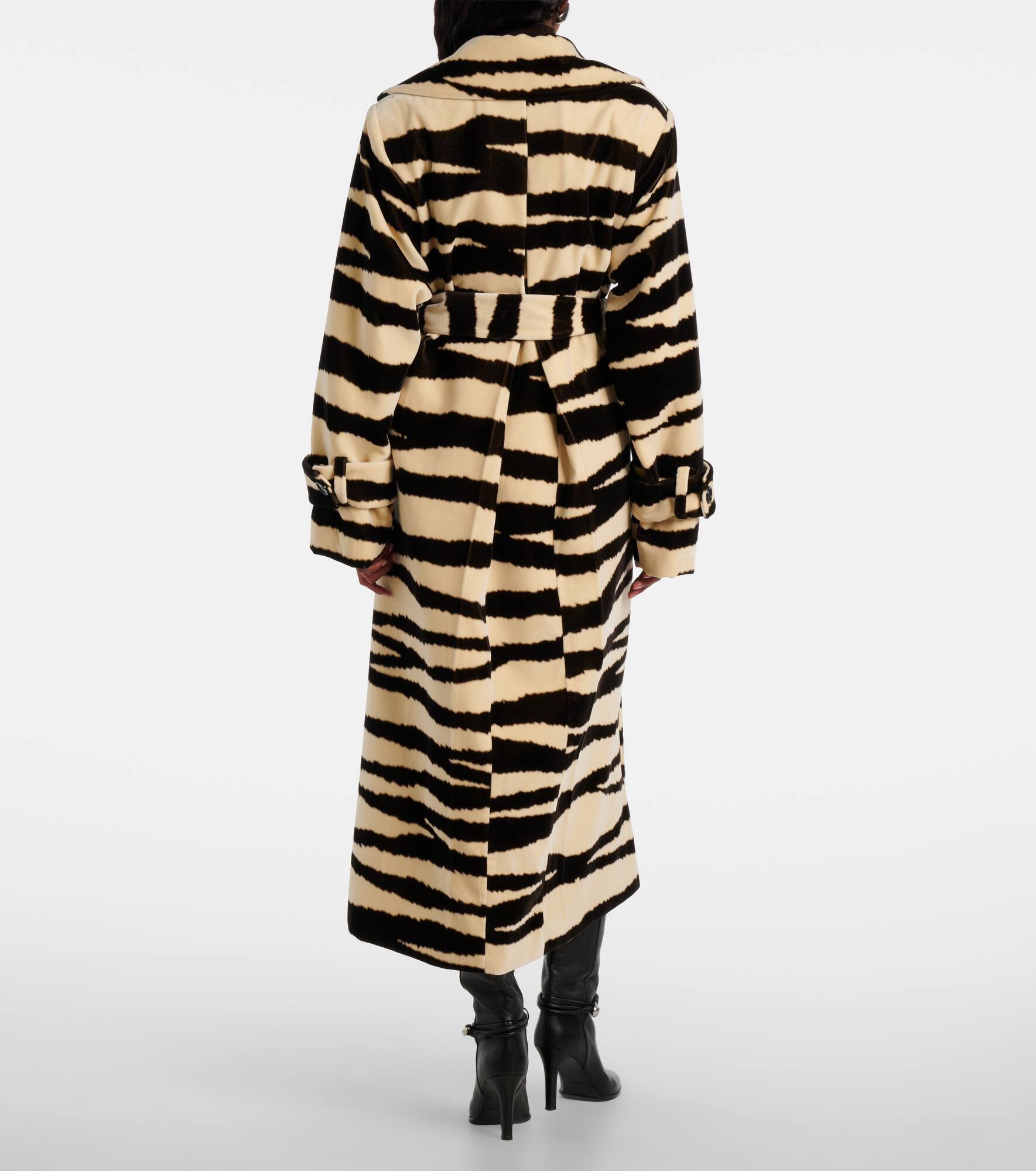 Zebra-print cotton velvet wrap coat - 3