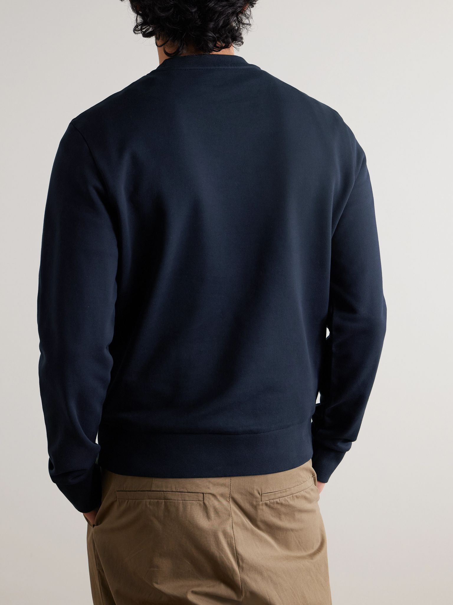Logo-Flocked Cotton-Jersey Sweatshirt Navy - 3