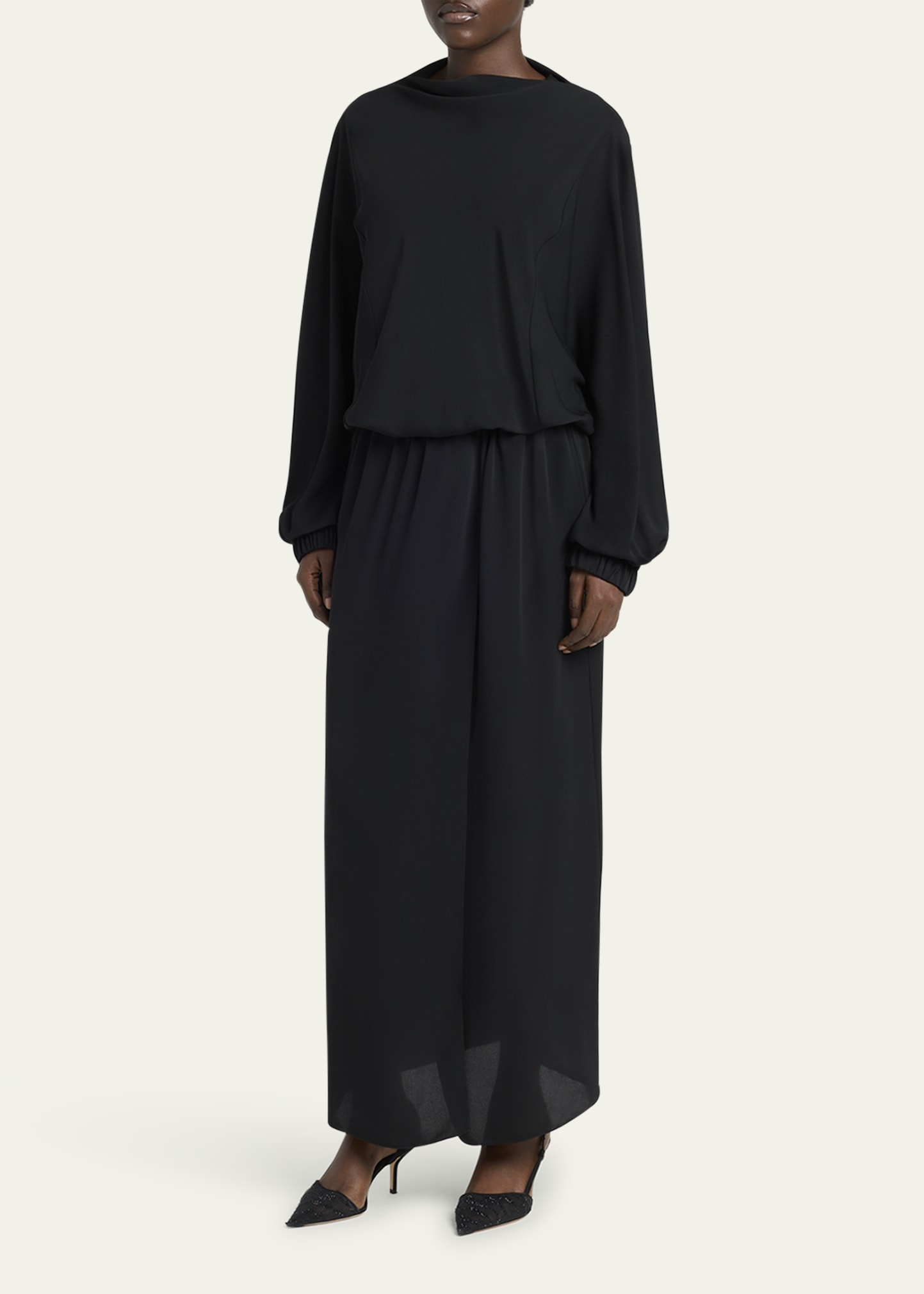 Triple Silk Georgette Long Sleeve Gown - 4