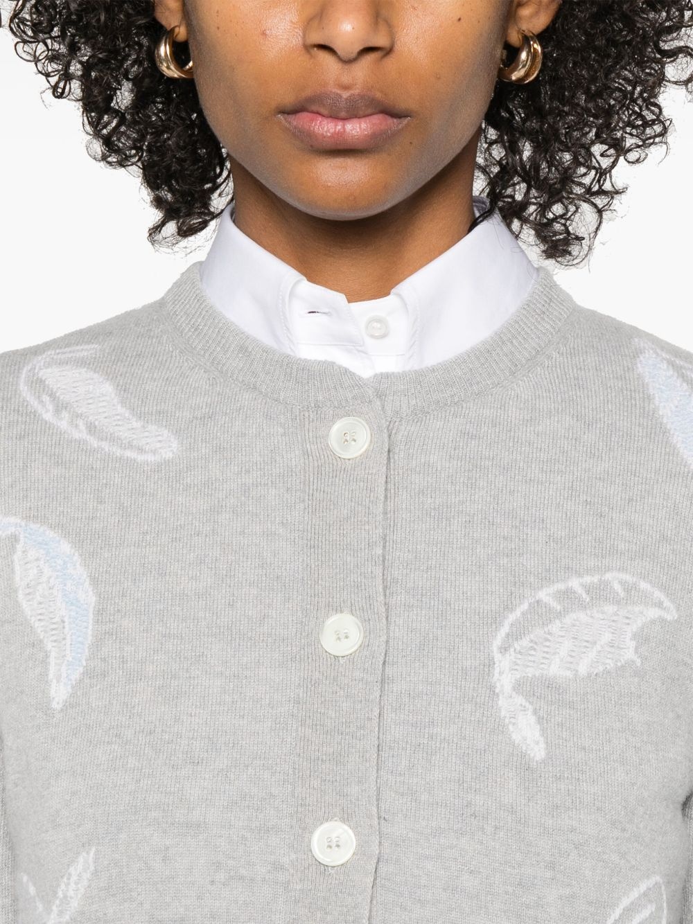 feather-intarsia cropped cardigan - 5