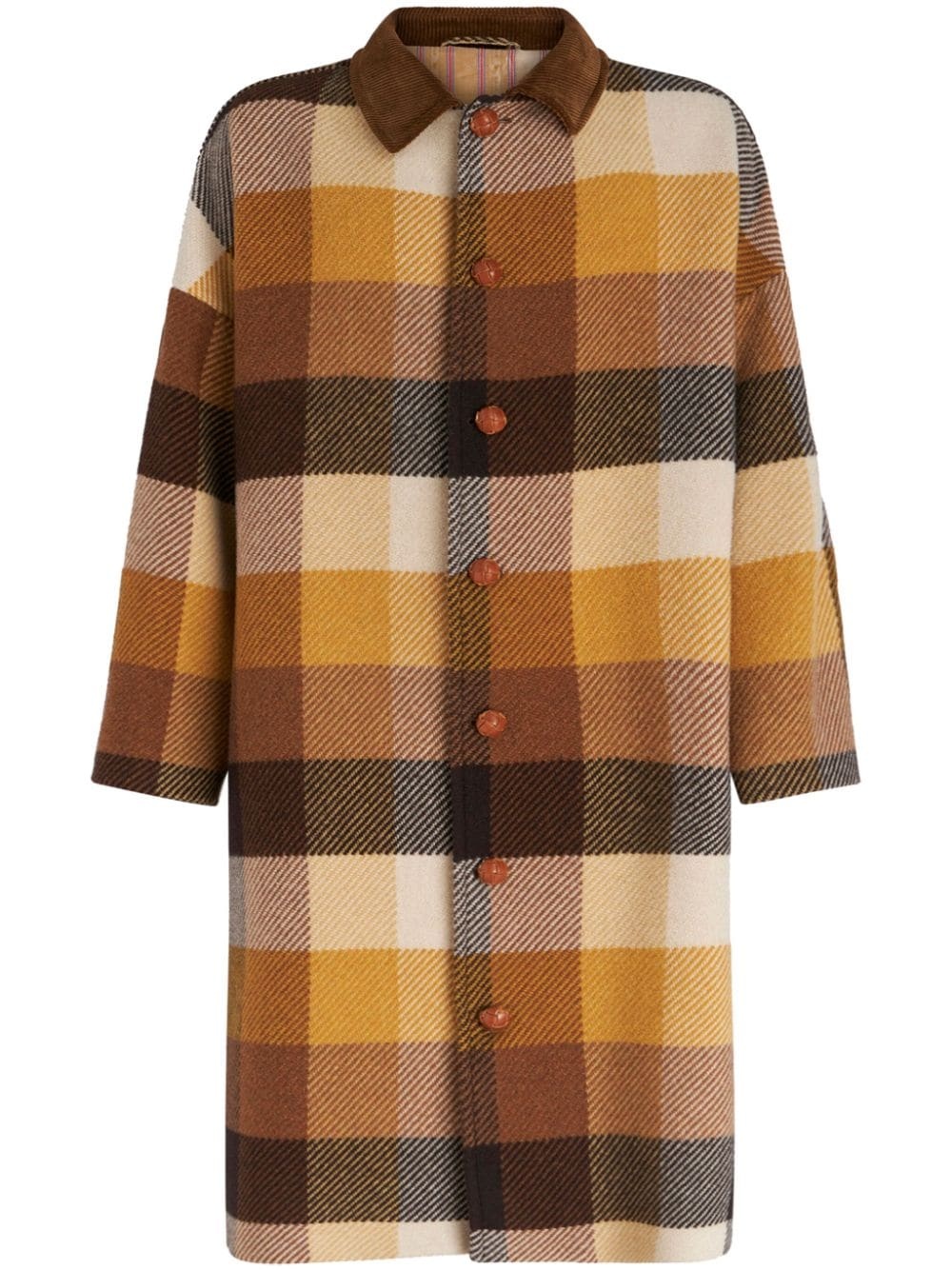 check-pattern wool coat - 1