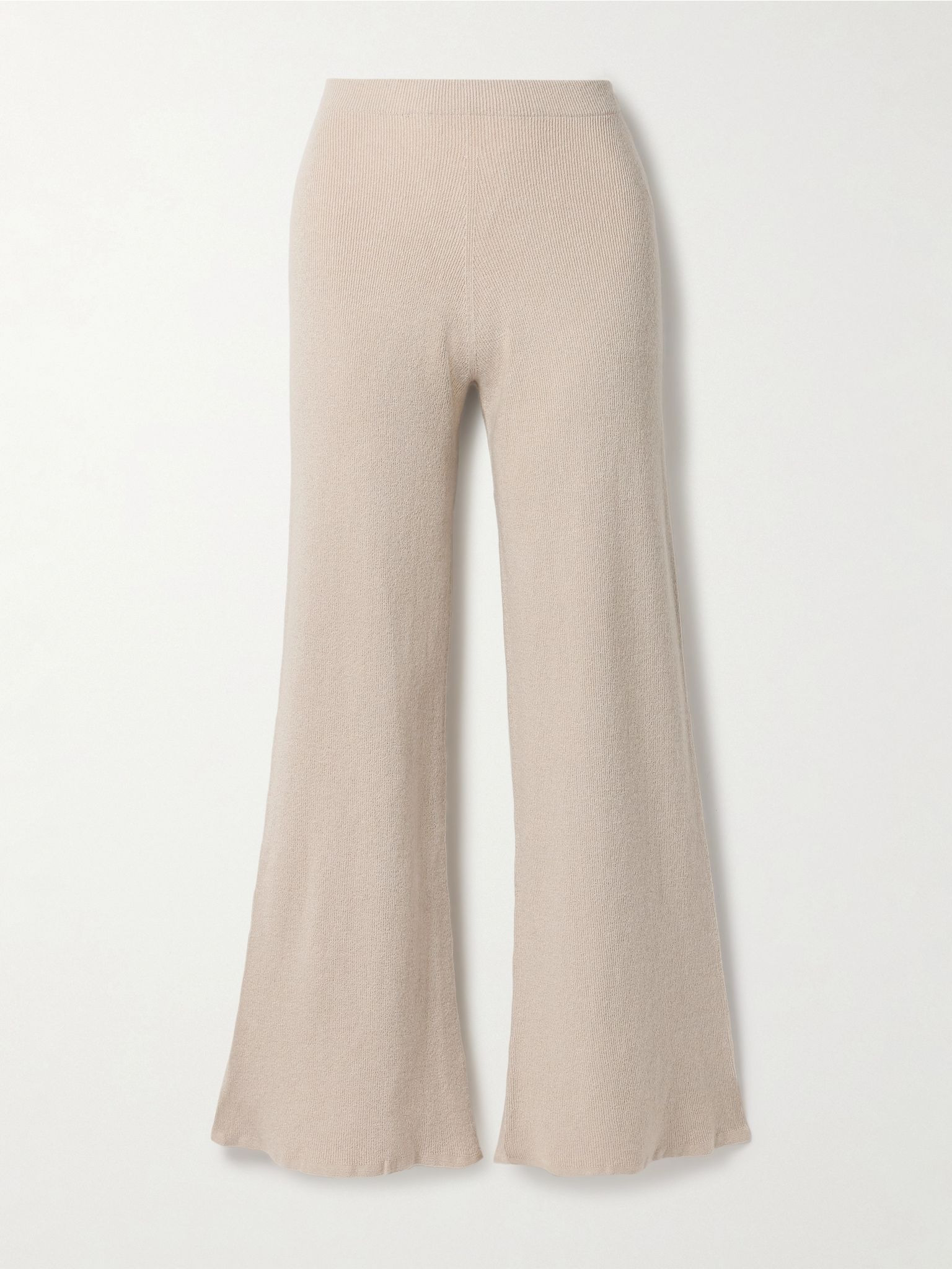 Delicash ribbed cashmere and silk-blend wide-leg pants Beige - 1